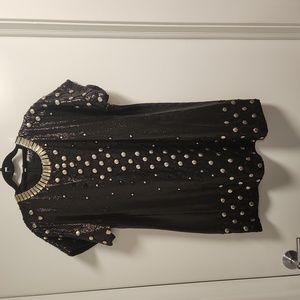 Black sequin dress with exquisite beads,silver and lucite embellishments.